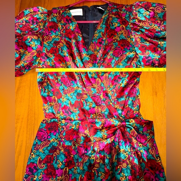 Vintage Nipon Boutique Silk Wrap-Style, Jewel-Tone Floral/Paisley Dress, size 6 - Picture 11 of 13